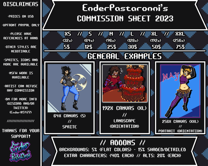 Commissions Price Sheet